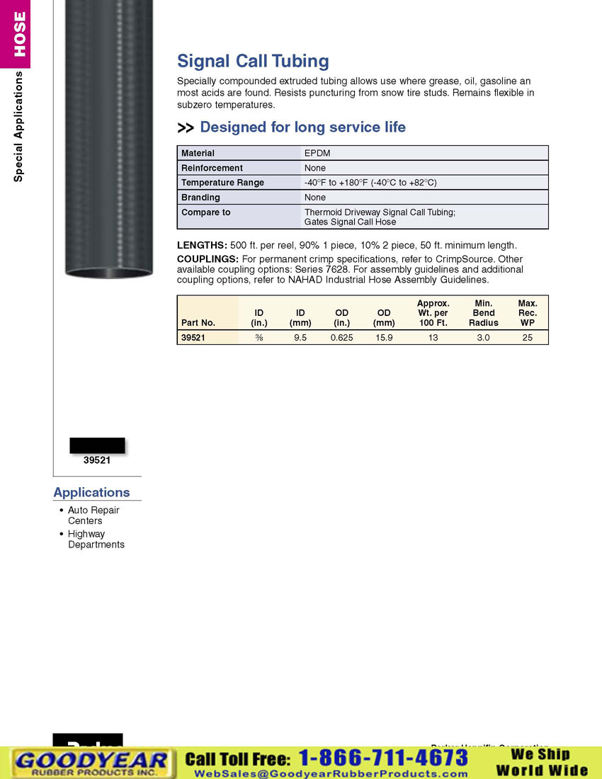 Parker Signal Call Tubing Gas Station Bell Hose